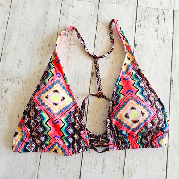 Volcom Swim Bikini Halter Strappy Top T-back detail Geometric Aztec Tribal Print - Picture 1 of 7